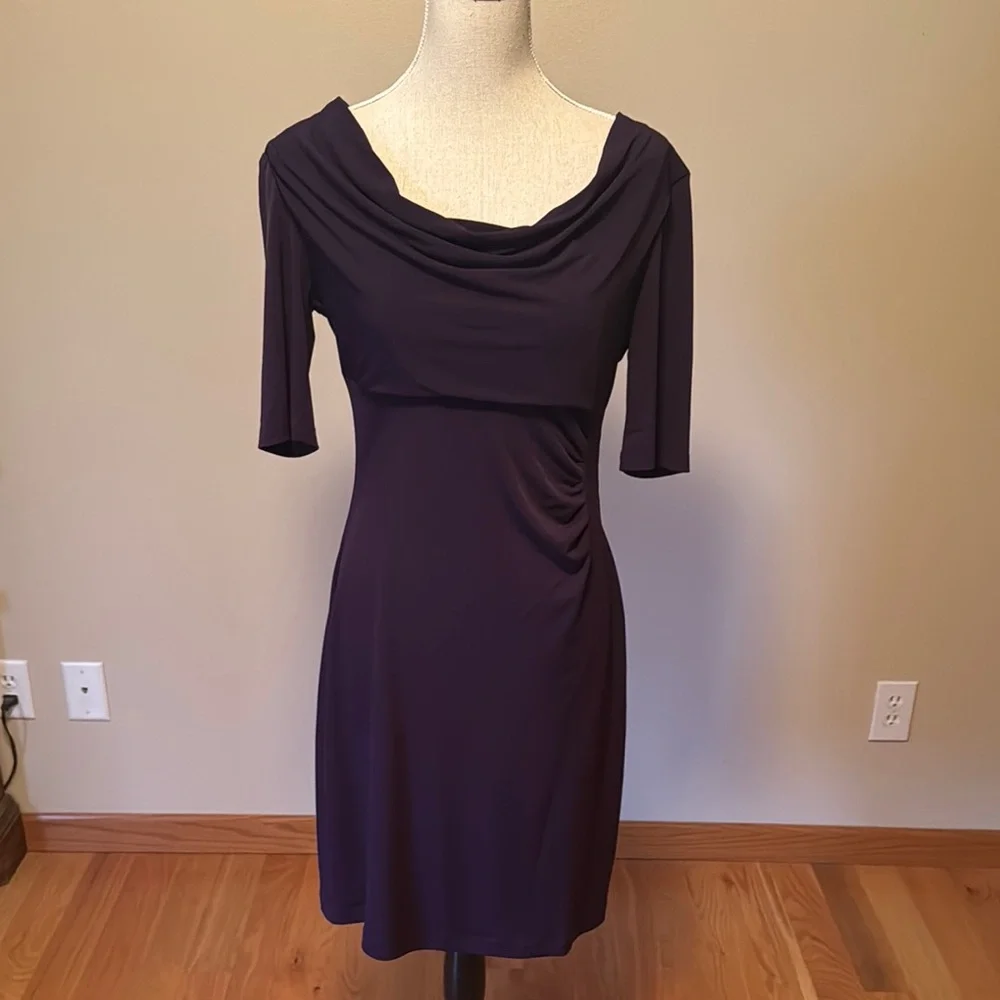 Connected Apparel Blue Ruched Cowl Neck Midi Dress - Picture 5 of 5